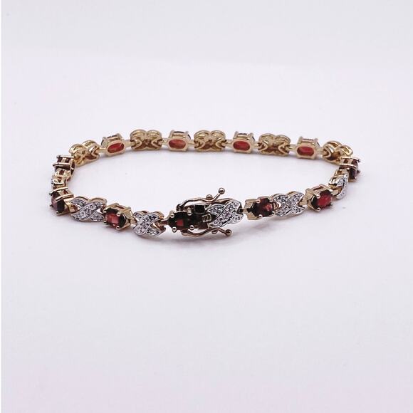 Gold Plated Tennis Bracelet with Red Garnet CZ Stones Size 7” - Picture 4 of 5